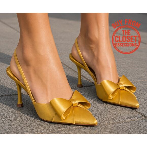 Zara Shoes - Zara Satin Slingback Heels Bow Pointed Toe Stiletto Wedding Party Sz 6.5 NWT